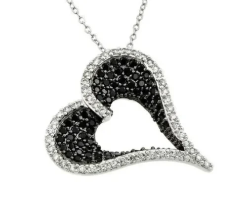 PENDENTID COEUR AJOURÉ EN ARGENT RHODIÉ/PVD NOIR SERTI DE CUBIQUES ZIRCONIAS