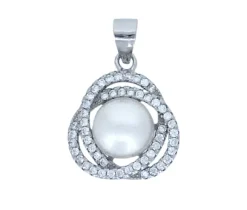 PENDENTIF 3 CERCLES DE VIE EN ARGENT SERTI DpiUNE PERLE SYNTHÉTIQUE ET DE CUBIQUES ZIRCONIAS