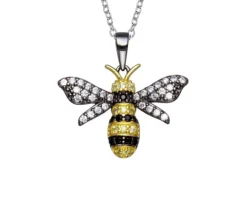 PENDENTIF ABEILLE EN ARGENT RHODIÉ ET PVD OR SERTI DE CUBIQUES ZIRCONIAS