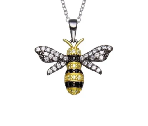 PENDENTIF ABEILLE EN ARGENT RHODIÉ ET PVD OR SERTI DE CUBIQUES ZIRCONIAS