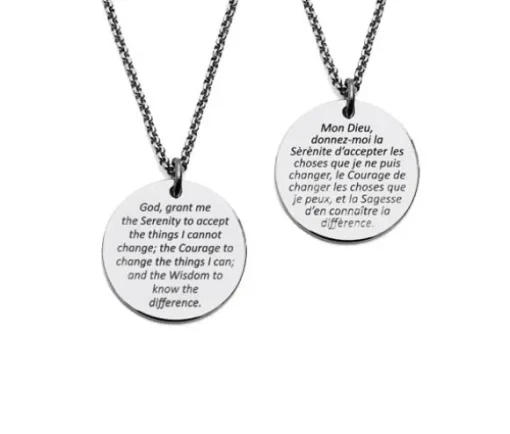 PENDENTIF ACIER PRIÈRE SÉRÉNITÉ 20+2po