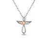PENDENTIF ANGE/COEUR EN ARGENT RHODIÉ/PVD OR ROSE 2 TONS SERTI DE CUBIQUES ZIRCONIAS