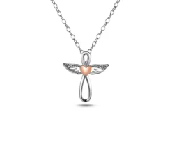 PENDENTIF ANGE/COEUR EN ARGENT RHODIÉ/PVD OR ROSE 2 TONS SERTI DE CUBIQUES ZIRCONIAS
