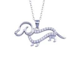 PENDENTIF CHIEN TECKEL EN ARGENT RHODIÉ SERTI DE CUBIQUES ZIRCONIAS