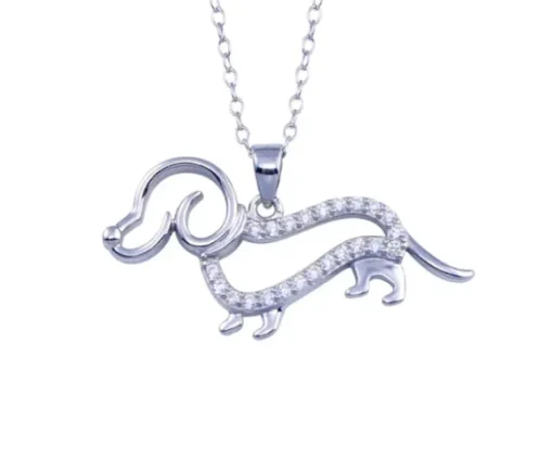PENDENTIF CHIEN TECKEL EN ARGENT RHODIÉ SERTI DE CUBIQUES ZIRCONIAS