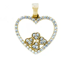 PENDENTIF COEUR AJOURÉ AVEC 4 PETITS COEURS DANS SON CENTRE EN OR SERTI DE CUBIQUES ZIRCONIAS