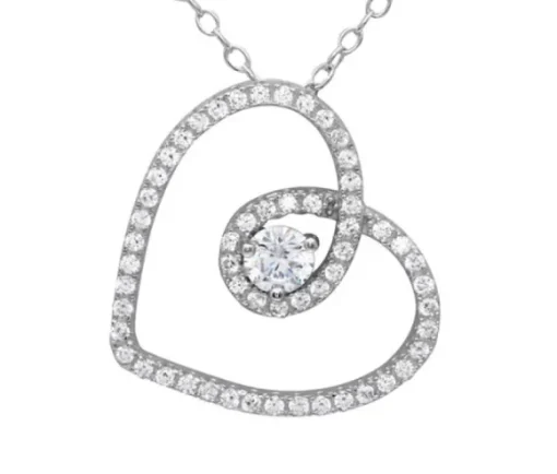 PENDENTIF COEUR AJOURÉ EN ARGENT RHODIÉ SERTI DE CUBIQUES ZIRCONIAS