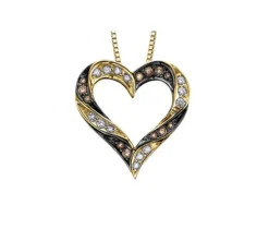 PENDENTIF COEUR AJOURÉ EN OR JAUNE SERTI DE DIAMANTS CHAMPAGNES ET BLANCS