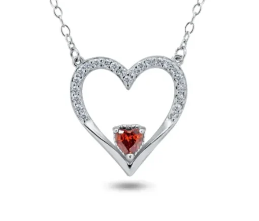 PENDENTIF COEUR AJOURÉ EN ARGENT RHODIÉ SERTI DE CUBIQUES ZIRCONIAS
