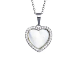 PENDENTIF COEUR EN ARGENT RHODIÉ SERTI DE NACRE DE PERLE ET DE CUBIQUES ZIRCONIAS