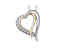 PENDENTIF COEUR EN OR 2 TONS SERTI DE DIAMANTS