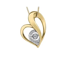 PENDENTIF COEUR EN OR 10K 2 TONS SERTI DpiUN DIAMANT DANSANT ET DE DIAMANTS