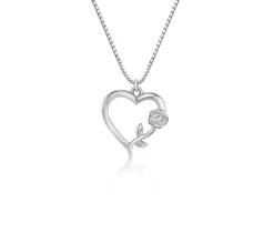 PENDENTIF COEUR/ROSE AJOURÉ EN ARGENT RHODIÉ