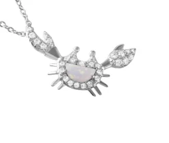 PENDENTIF CRABE EN ARGENT RHODIÉ SERTI DpiUNE OPALE SYNTHÉTIQUE ET DE CUBIQUES ZIRCONIAS