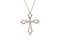 PENDENTIF CROIX AJOURÉE EN OR JAUNE SERTI DpiUN DIAMANT CANADIEN