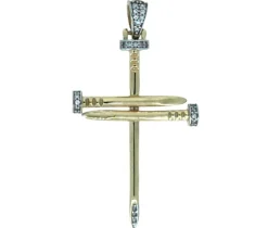 PENDENTIF CROIX CLOUS EN OR 10K SERTI DE CUBIQUES ZIRCONIAS