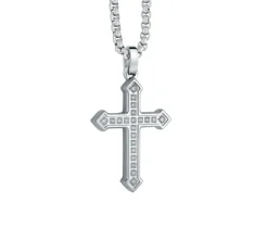 PENDENTIF CROIX EN ACIER SERTI DE CUBIQUES ZIRCONIAS