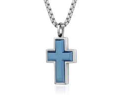 PENDENTIF CROIX EN ACIER/PVD BLEU