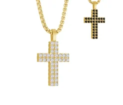 PENDENTIF CROIX RÉVERSIBLE EN ACIER/PVD OR SERTI DE CUBIQUES ZIRCONIAS