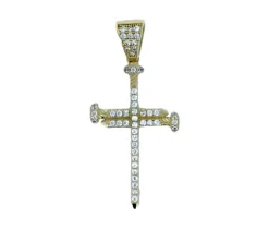 PENDENTIF CROIX/CLOUS EN OR 10K SERTI DE CUBIQUES ZIRCONIAS
