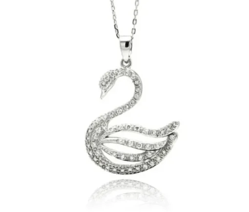 PENDENTIF CYGNE EN ARGENT RHODIÉ SERTI DE CUBIQUES ZIRCONIAS