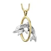 PENDENTIF DAUPHIN EN OR 10K 2 TONS SERTI DE DIAMANTS