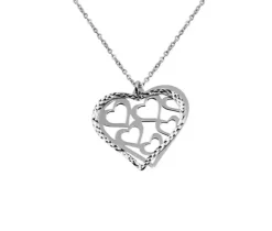 PENDENTIF DOUBLE COEUR AJOURÉ EN ARGENT RHODIÉ TAILLÉ DIAMANT