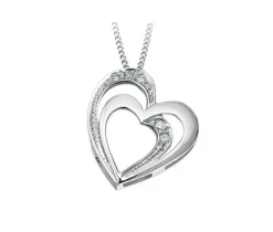 PENDENTIF DOUBLE COEURS EN OR 10K BLANC SERTI DE DIAMANTS