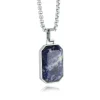 PENDENTIF EN ACIER SERTI DpiUNE SODALITE