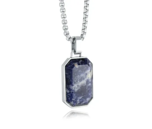 PENDENTIF EN ACIER SERTI DpiUNE SODALITE