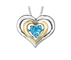 PENDENTIF EN ARGENT ET EN OR 10K SERTI DpiUN TOPAZE BLEU DANSANT ET DpiUN DIAMANT