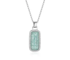 PENDENTIF EN ARGENT RHODIÉ SERTIS DpiAMAZONITE ET DE CUBIQUES ZIRCONIAS