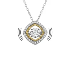 PENDENTIF EN ARGENT RHODIÉ/PVD OR SERTI DpiUN CUBIQUE ZIRCONIA DANSANT ET DE CUBIQUES ZIRCONIAS
