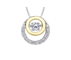 PENDENTIF EN OR 2 TONS ROSE SERTI DpiUN DIAMANT CANADIEN DANSANT ET DE DIAMANTS