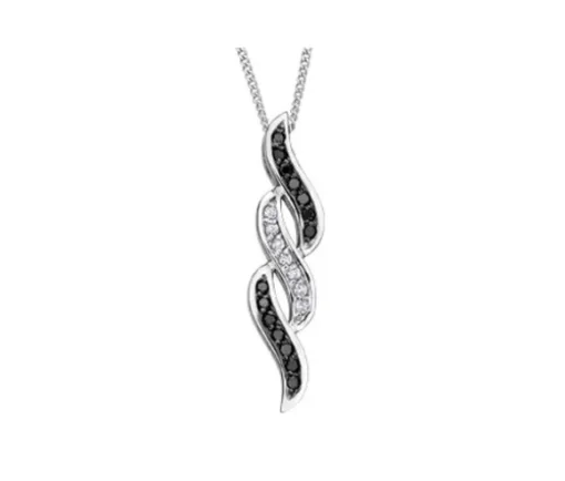 PENDENTIF EN OR BLANC SERTI DE DIAMANTS BLANCS ET NOIRS