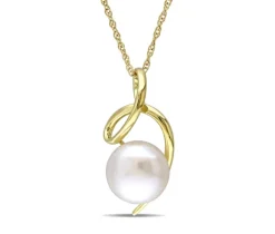 PENDENTIF EN OR JAUNE SERTI DpiUNE PERLE DpiEAU DOUCE