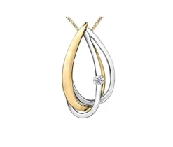 PENDENTIF EN OR 10K 2 TONS SERTI DpiUN DIAMANT CANADIEN