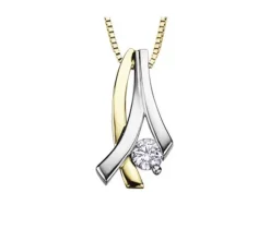 PENDENTIF EN OR 14K 2 TONS SERTI DpiUN DIAMANT CANADIEN