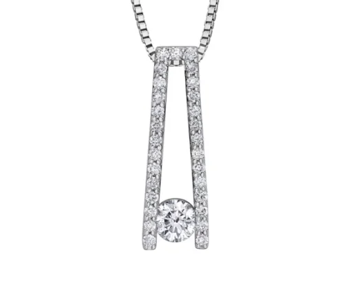 PENDENTIF EN OR 10K BLANC SERTI DpiUN DIAMANT CANADIEN ET DE DIAMANTS
