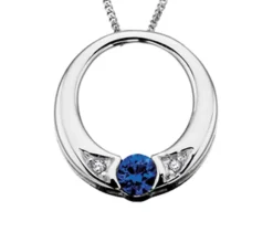PENDENTIF EN OR 10K BLANC SERTI DpiUNE PIERRE DE NAISSANCE ET DE DIAMANTS