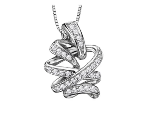 PENDENTIF EN OR 10K BLANC SERTI DE DIAMANTS