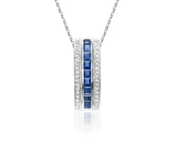 PENDENTIF EN OR 10K BLANC SERTI DE SAPHIRS ET DE DIAMANTS