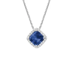 PENDENTIF EN OR 10K SERTI DpiUN SAPHIR DE LABORATOIRE ET DE DIAMANTS