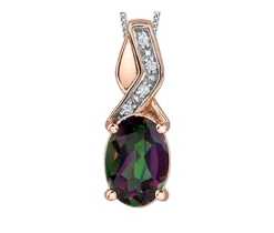 PENDENTIF EN OR ROSE SERTI DpiUN TOPAZE MYSTIQUE ET DE DIAMANTS