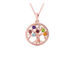 PENDENTIF FAMILIAL EN OR 10K ROSE SERTI DE 2 À 7 PIERRES VÉRITABLES