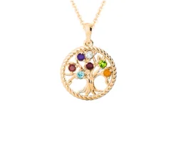 PENDENTIF FAMILIAL EN OR 10K BLANC SERTI DE 2 À 7 PIERRES VÉRITABLES