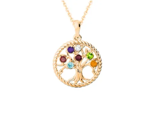 PENDENTIF FAMILIAL EN OR 10K BLANC SERTI DE 2 À 7 PIERRES VÉRITABLES