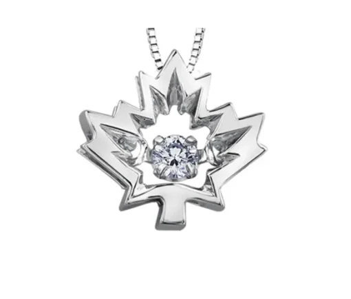 PENDENTIF FEUILLE DpiÉRABLE EN OR SERTI DpiUN DIAMANT CANADIEN DANSANT