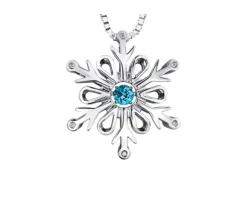 PENDENTIF FLOCON EN ARGENT RHODIÉ SERTI DpiUN TOPAZE BLEU DANSANT ET DE DIAMANTS