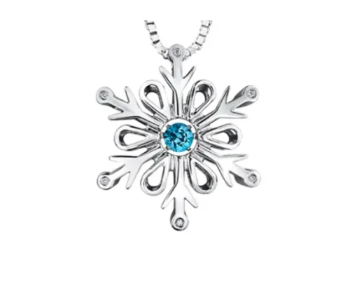 PENDENTIF FLOCON EN ARGENT RHODIÉ SERTI DpiUN TOPAZE BLEU DANSANT ET DE DIAMANTS
